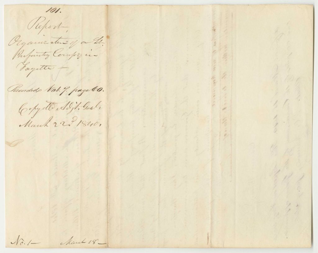 Miniature of Report 101: Report on the Organization of a Light Infantry Company in Fayette