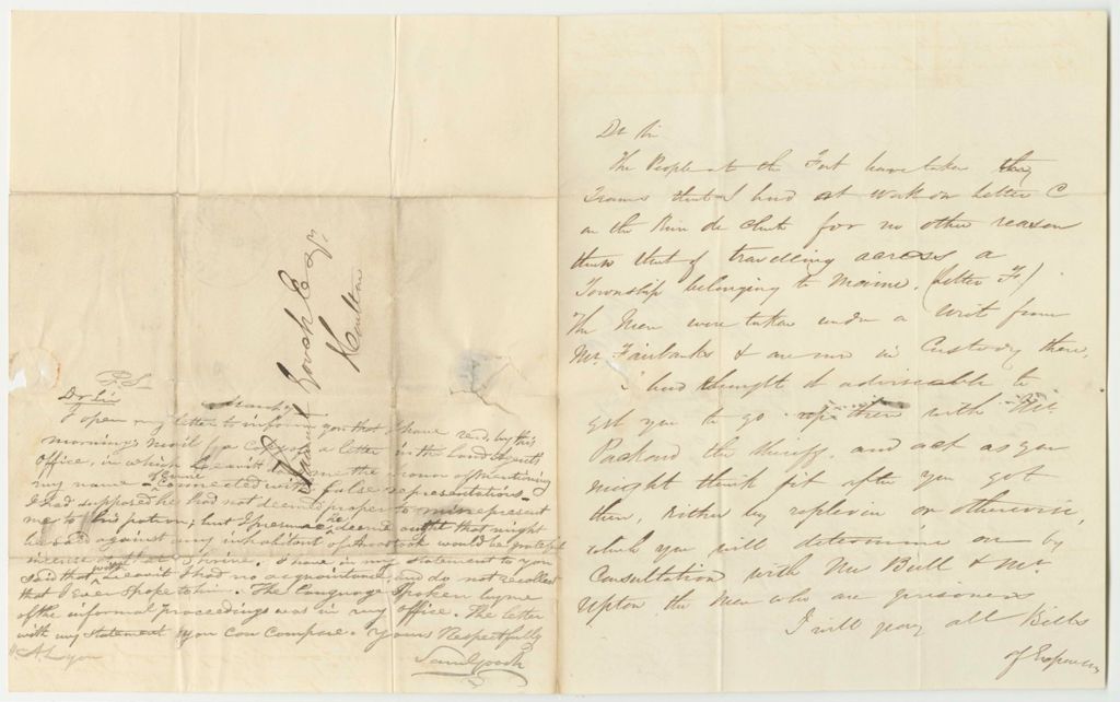 Miniature of Letter from Samuel Gooch to Alpheus Lyon for His Investigation Into the Sheriff and Attorney for Aroostook County