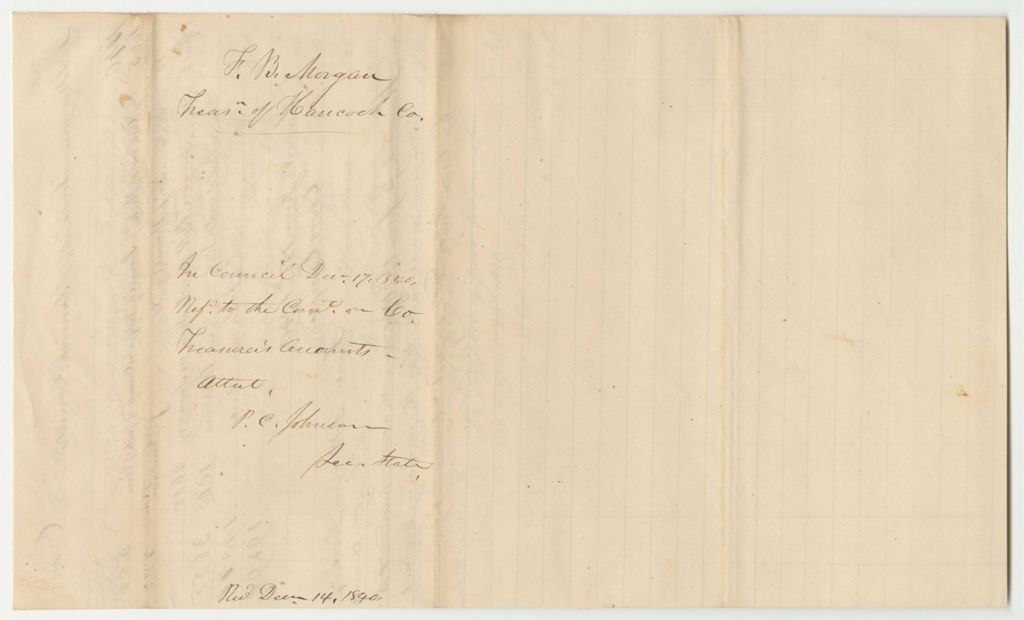 Miniature of Account of F.B. Morgan, Hancock County Treasurer