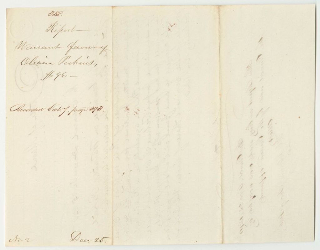 Miniature of Report 338: Report on the Warrant in Favor of Oliver Perkins for a Military Pension