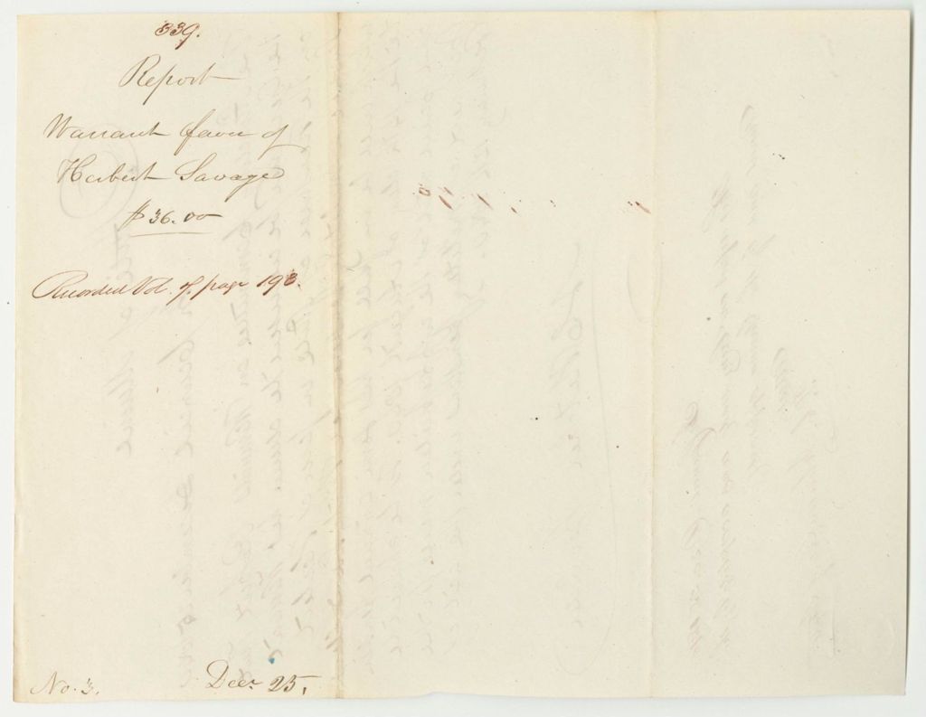 Miniature of Report 339: Report on the Warrant in Favor of Herbert Savage for a Military Pension