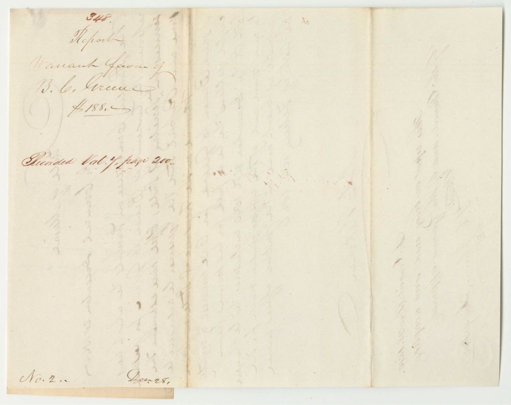 Miniature of Report 348: Report on the Warrant in Favor of Bowen C. Greene for Services in The Secretary of State's Office