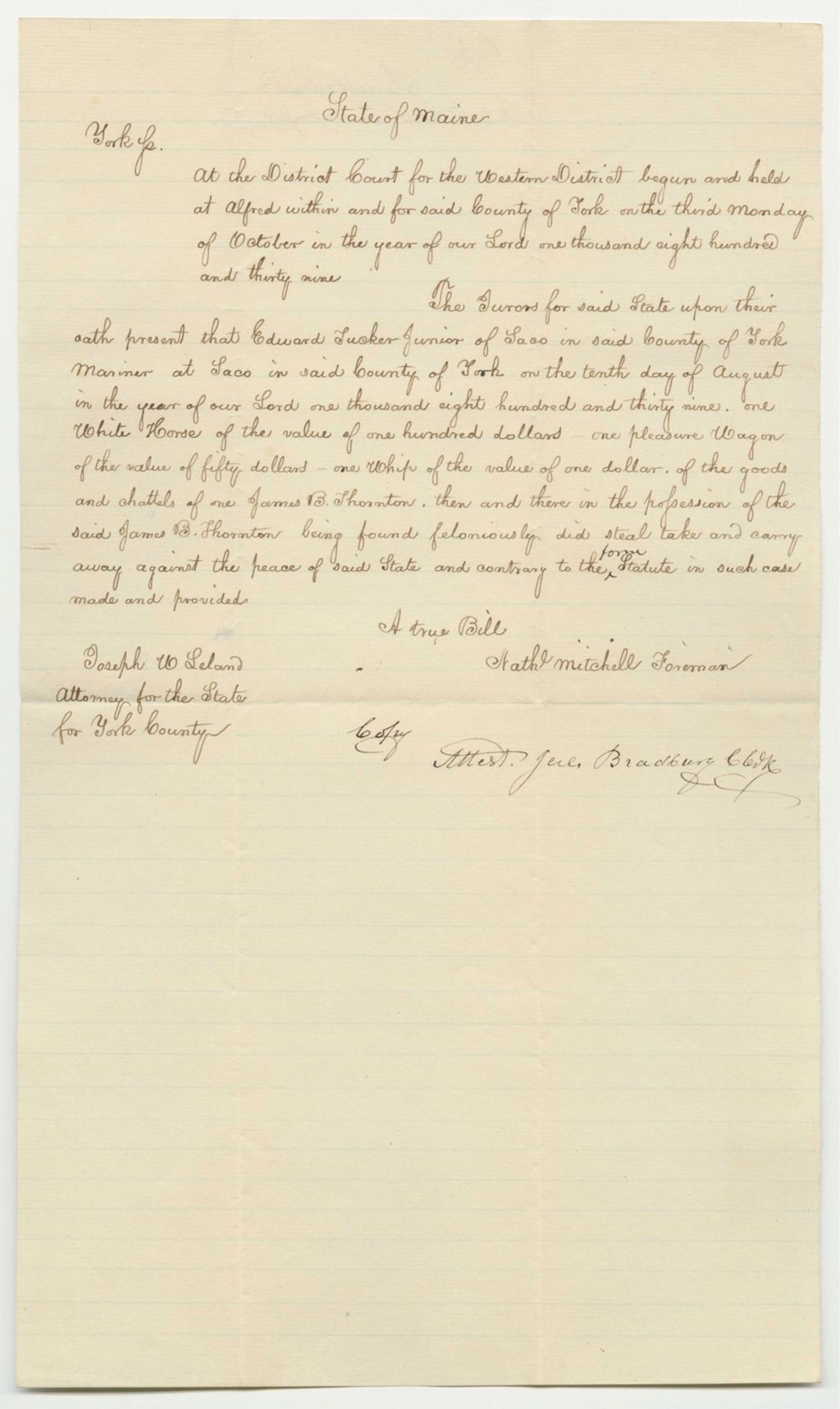 Miniature of State v. Edward Tucker Jr., Copy of Indictment
