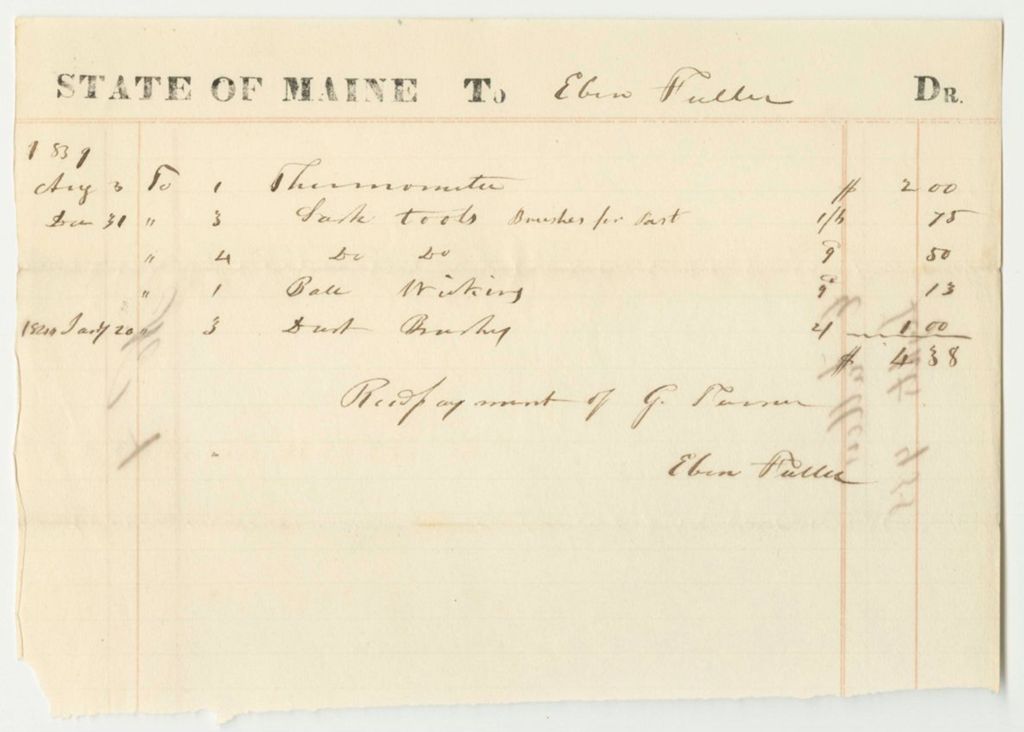 Miniature of Receipts from the Account of Gilman Turner, Superintendent of Public Buildings