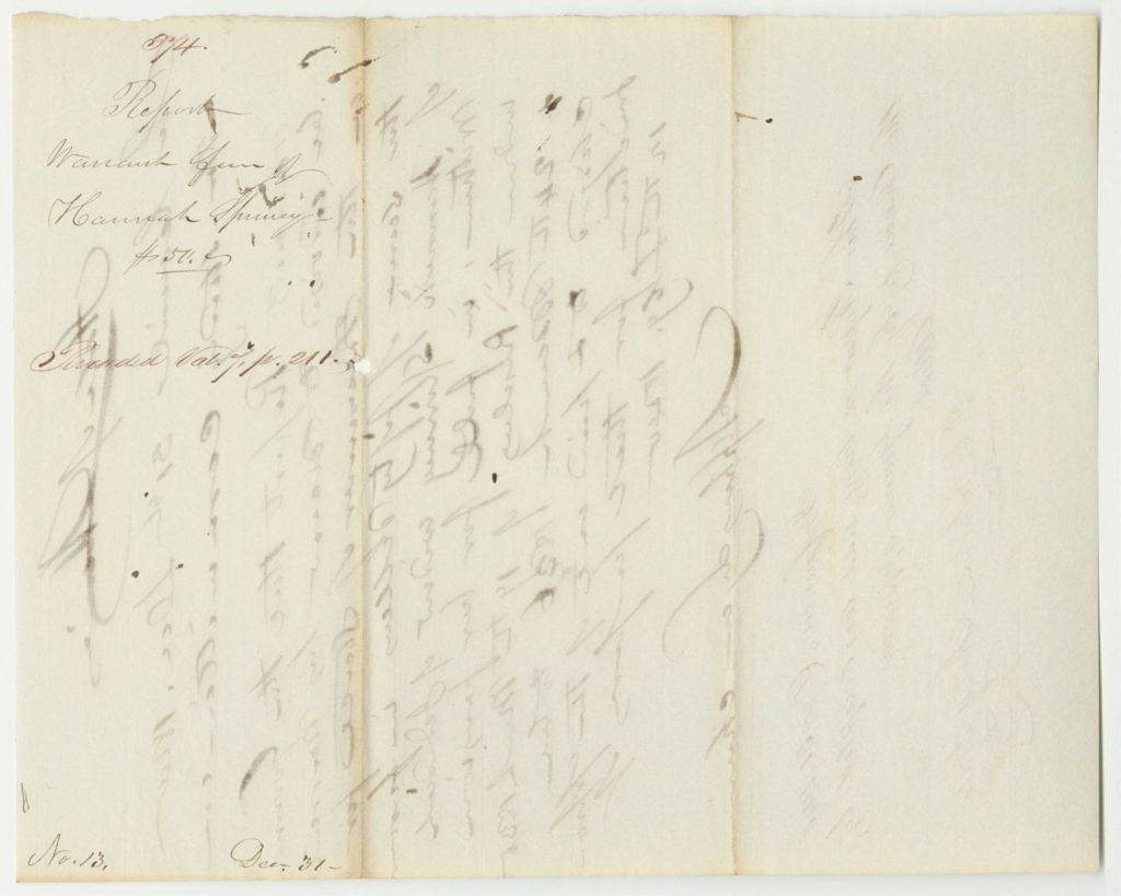 Miniature of Report 374: Report on the Warrant in Favor of Hannah Spinney, Widow of Jedediah Witham, for Her Pension