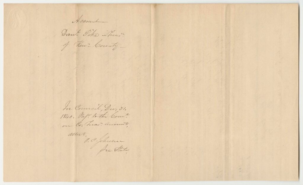 Miniature of Account of Daniel Pike, Kennebec County Treasurer