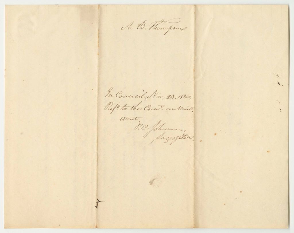 Miniature of Communication from A.B. Thompson, Adjutant General, Regarding His Account of Expenditures