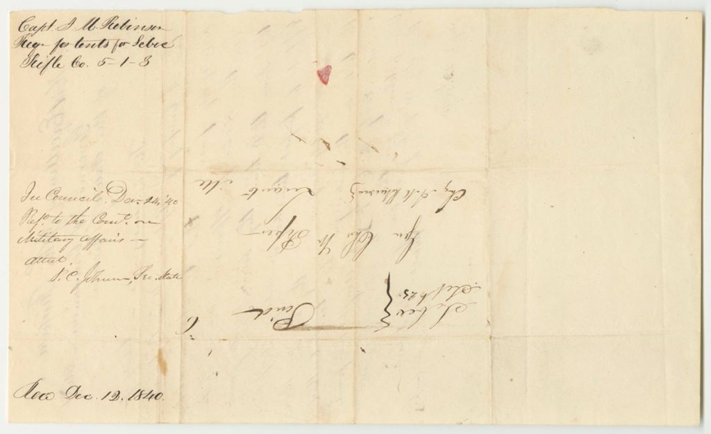 Miniature of Petition of Alexander M. Robinson for the "A" Company of Riflemen to Receive Their Quota of Tents