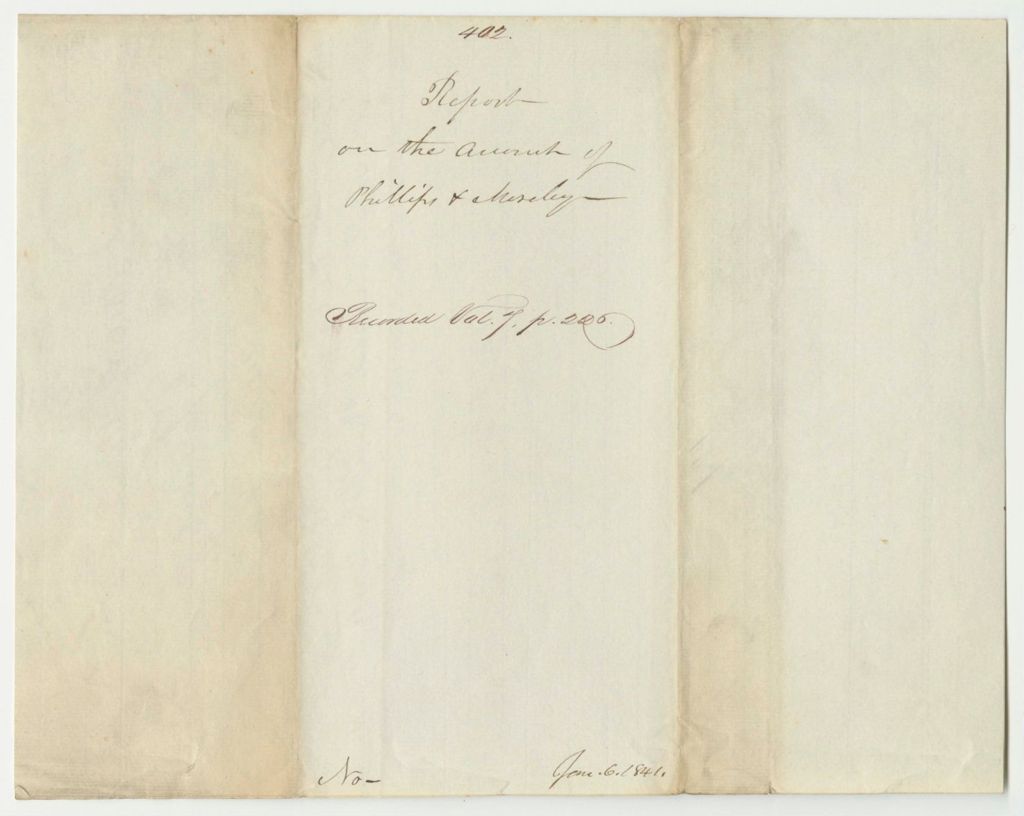 Miniature of Report 402: Report on the Accounts of Philips and Mosely for Debts of the State Prison (Two Reports)