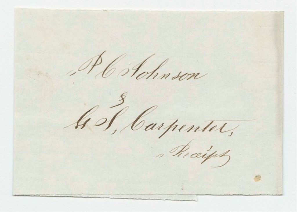 Miniature of Vouchers from Sheet 10 of the Account of Levi Bradley: P.C. Johnson and G.S. Carpenter's receipts for Northeastern Boundary