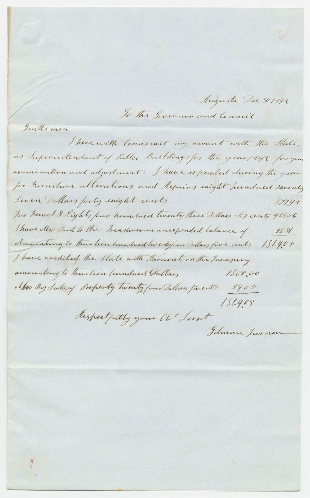 Miniature of Account of Gilman Turner, Superintendent of Public Buildings