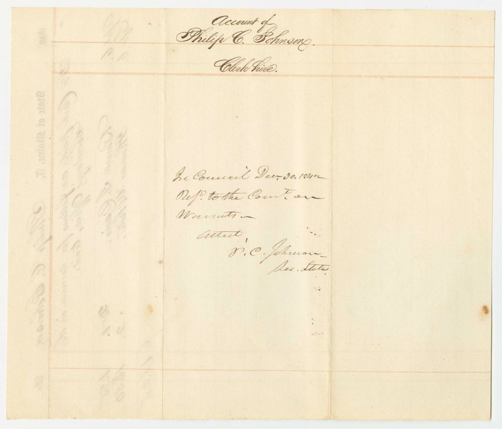 Miniature of Account of Philip C. Johnson, Clerk hire