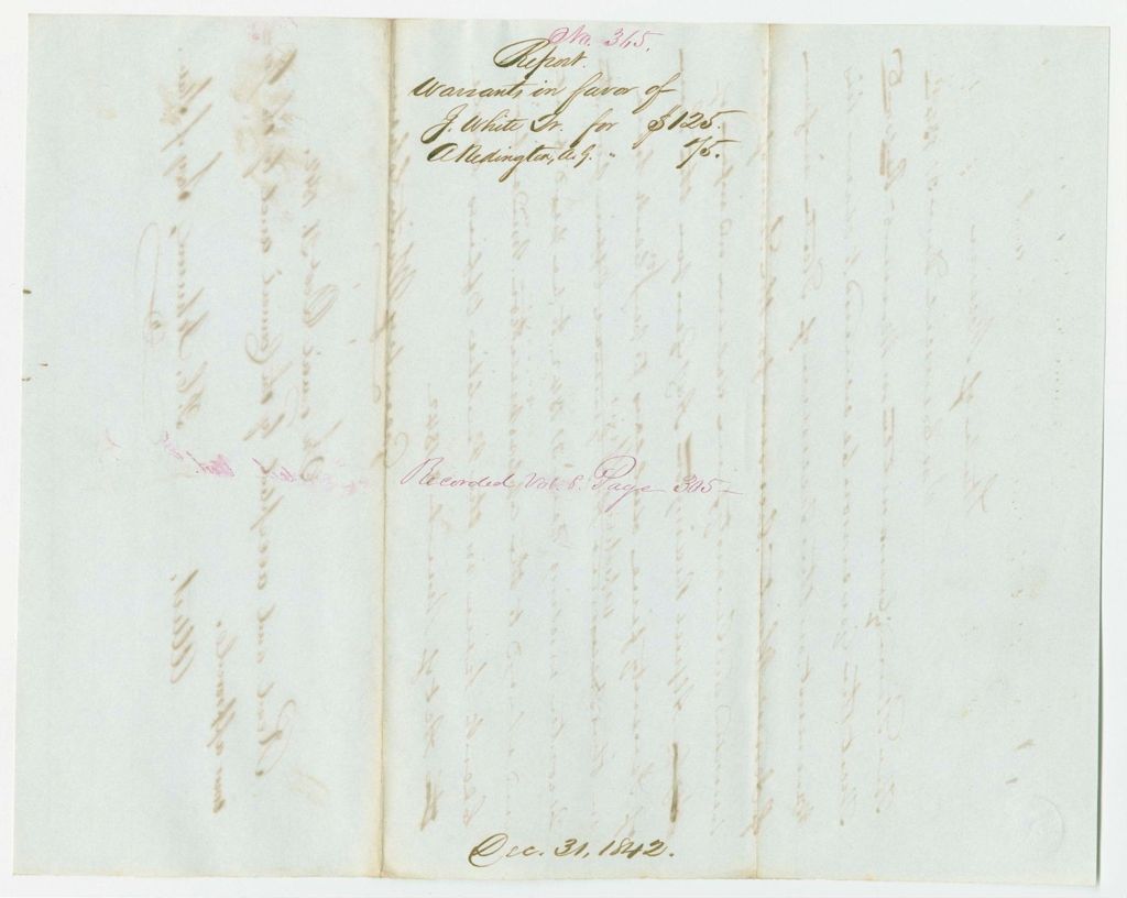 Miniature of Report 365: Report - Warrants in Favor of J. White, Treasurer, for A. Redington, A.G.