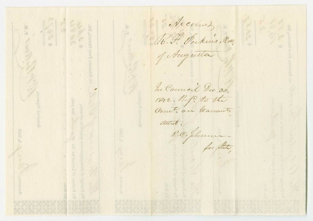 Miniature of Account of R.F. Perkins, Postmaster of Augusta