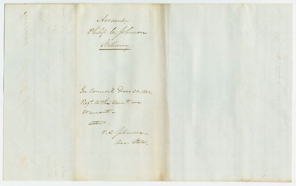 Miniature of Account of P.C. Johnson, Secretary of State, for Stationary