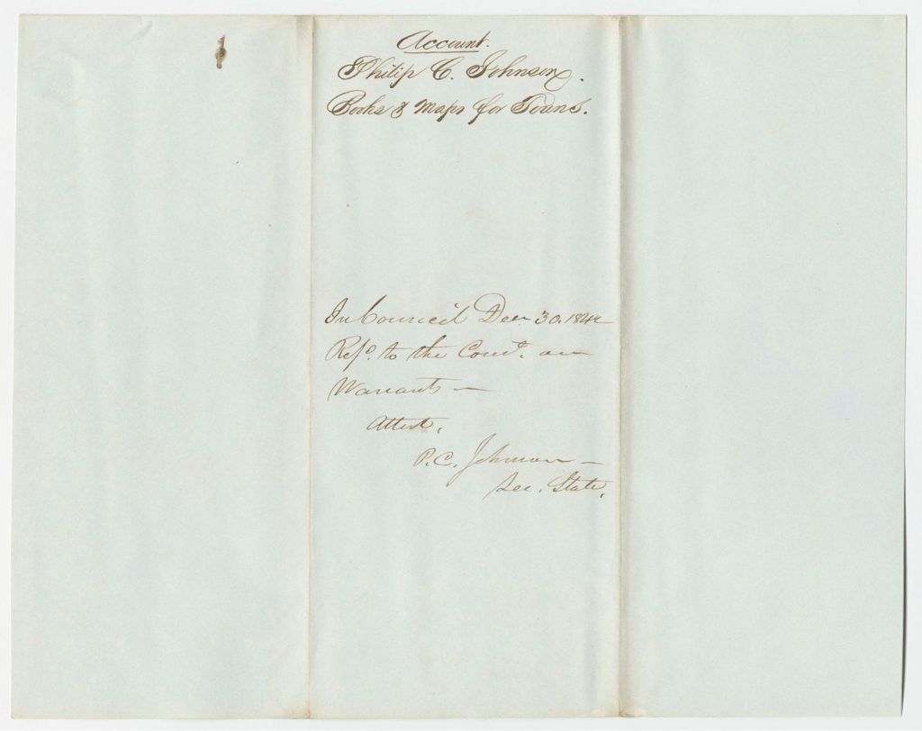 Miniature of Account of P.C. Johnson, Secretary of State, for Books and Maps