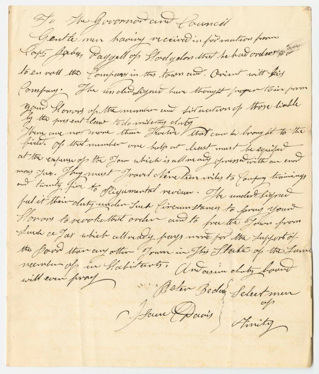Miniature of Remonstrance of the Selectmen of Amity to rescind the Order of Council of October 20th, 1841