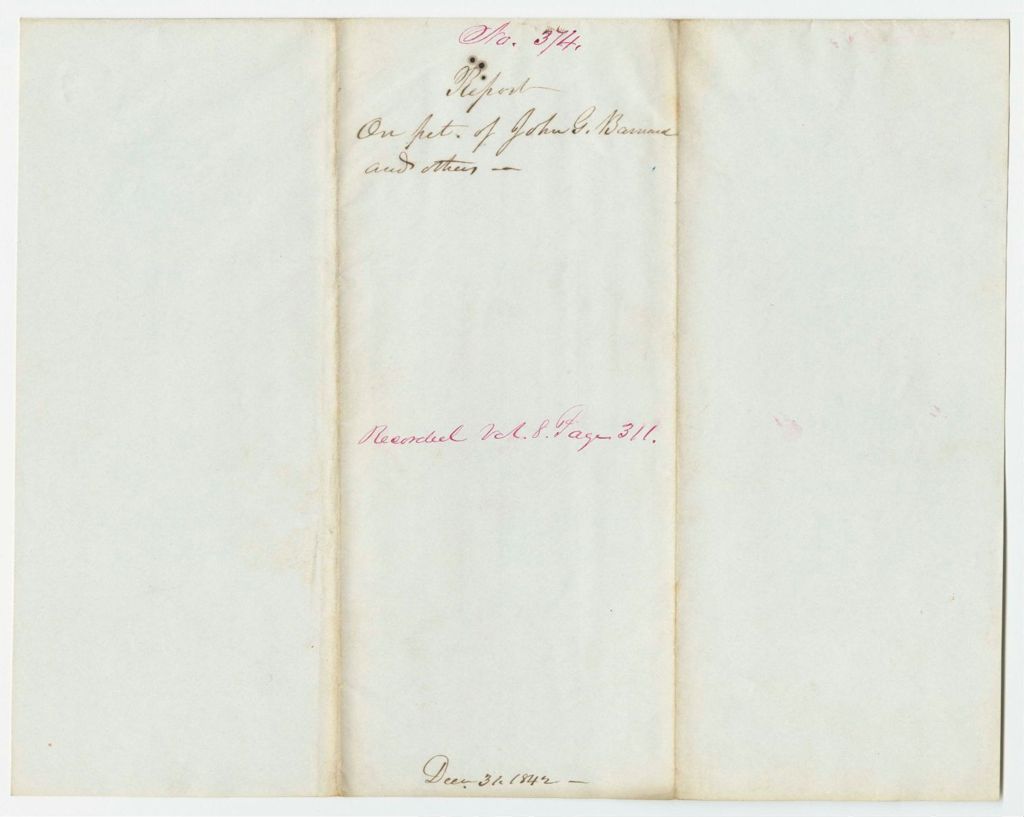 Miniature of Report 374: Report on the Petition of John G. Barnard and Others