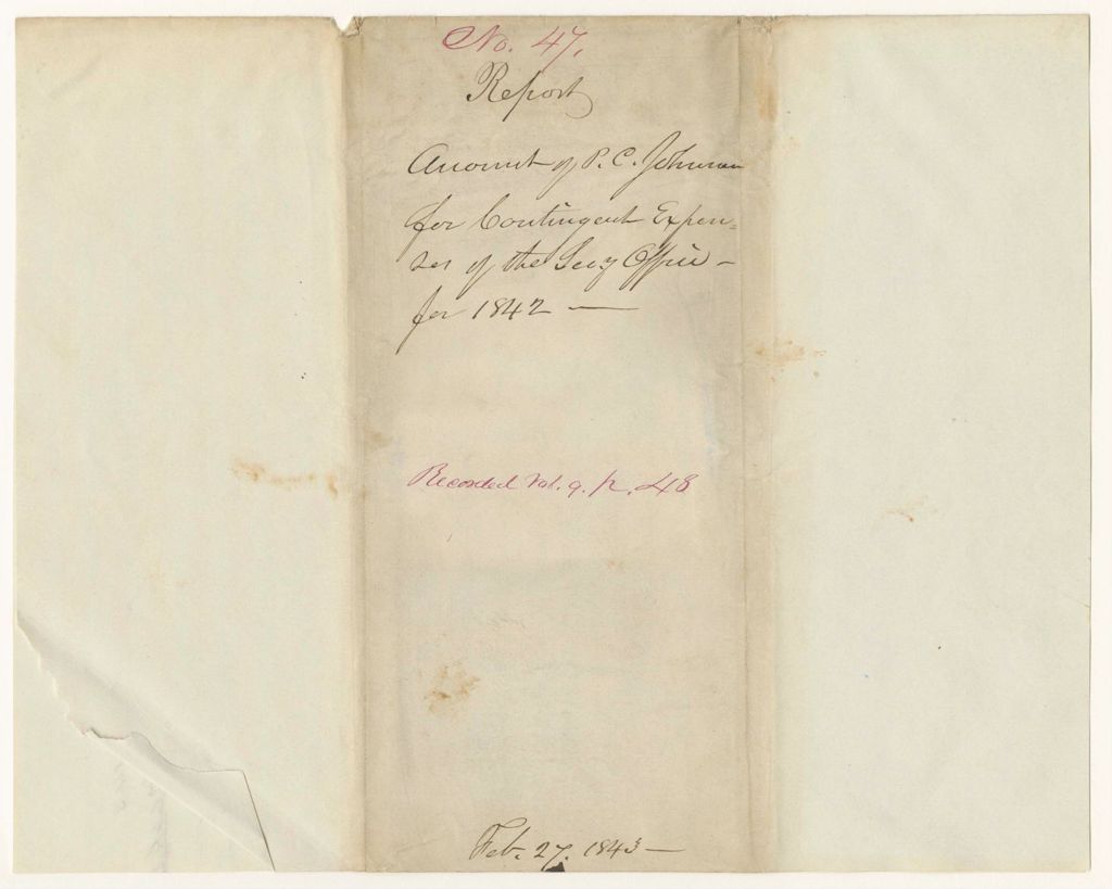 Miniature of Report 47: Report on the Account of Philip C. Johnson, for Contingent Expenses as Secretary of State