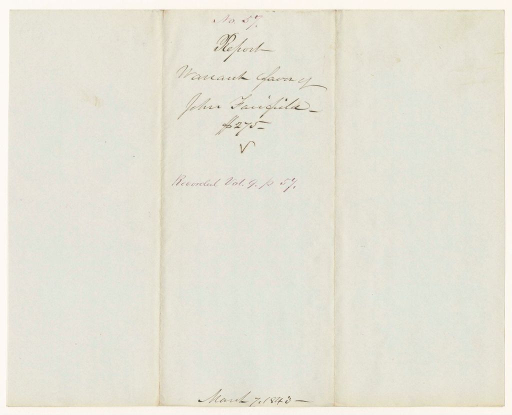 Miniature of Report 57: Warrant in Favor of John Fairfield, for His Salary