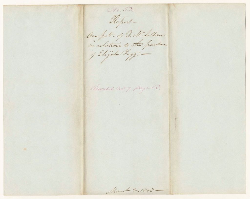 Miniature of Report 52: Report on the Petition of David McLellan Jr. and Others, for the Pardon of Elijah Fogg