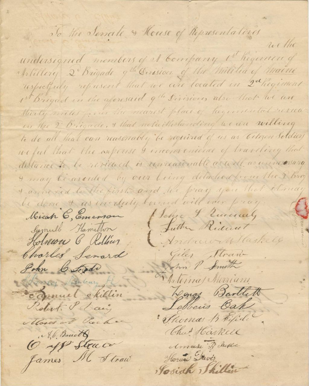 Miniature of Petition of Capt. John S. Runnals and others to be detached from the 2nd Brigade and annexed to the first