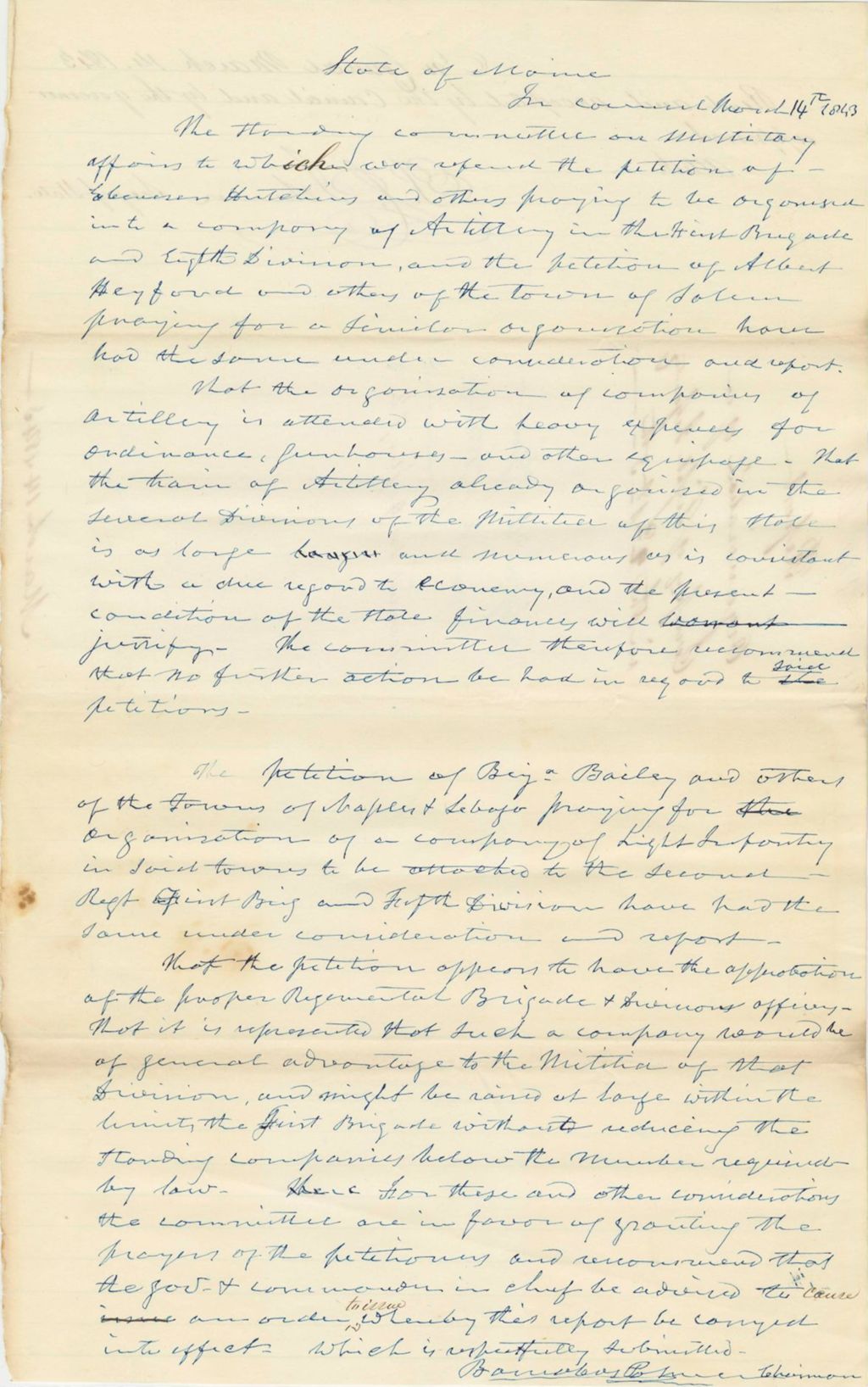 Miniature of Report 66: Petition of Ebenezer Hutchins, et al. to Organize a Company of Artillery