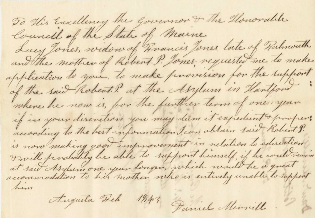 Miniature of Petition of Daniel Merrill for Robert P. Jones