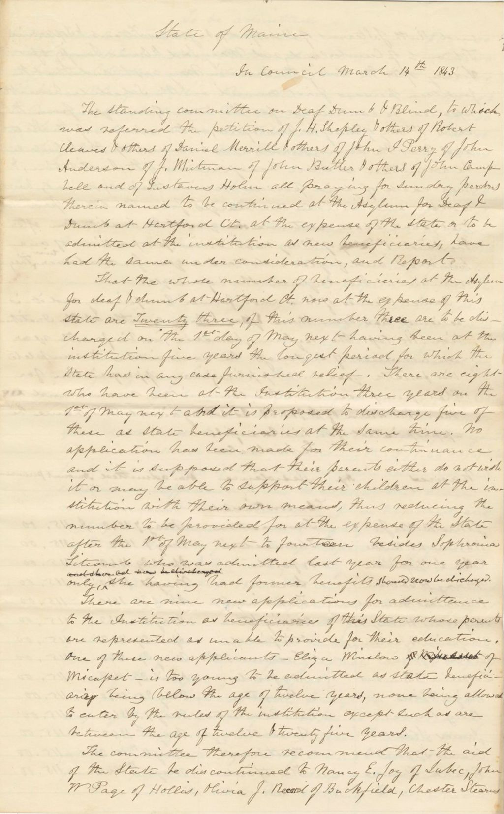 Miniature of Report 67: Report in Relation to the Deaf, Dumb, and Blind - Petition to Continue their Education in Hartford Conneticut