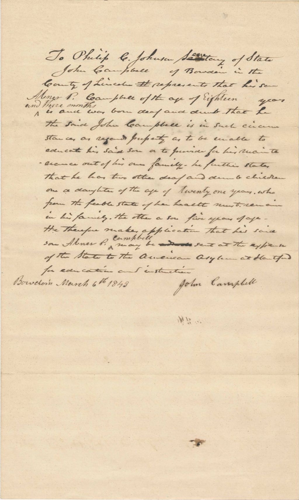 Miniature of Petition of John Campbell in Favor of Andrew F. Campbell