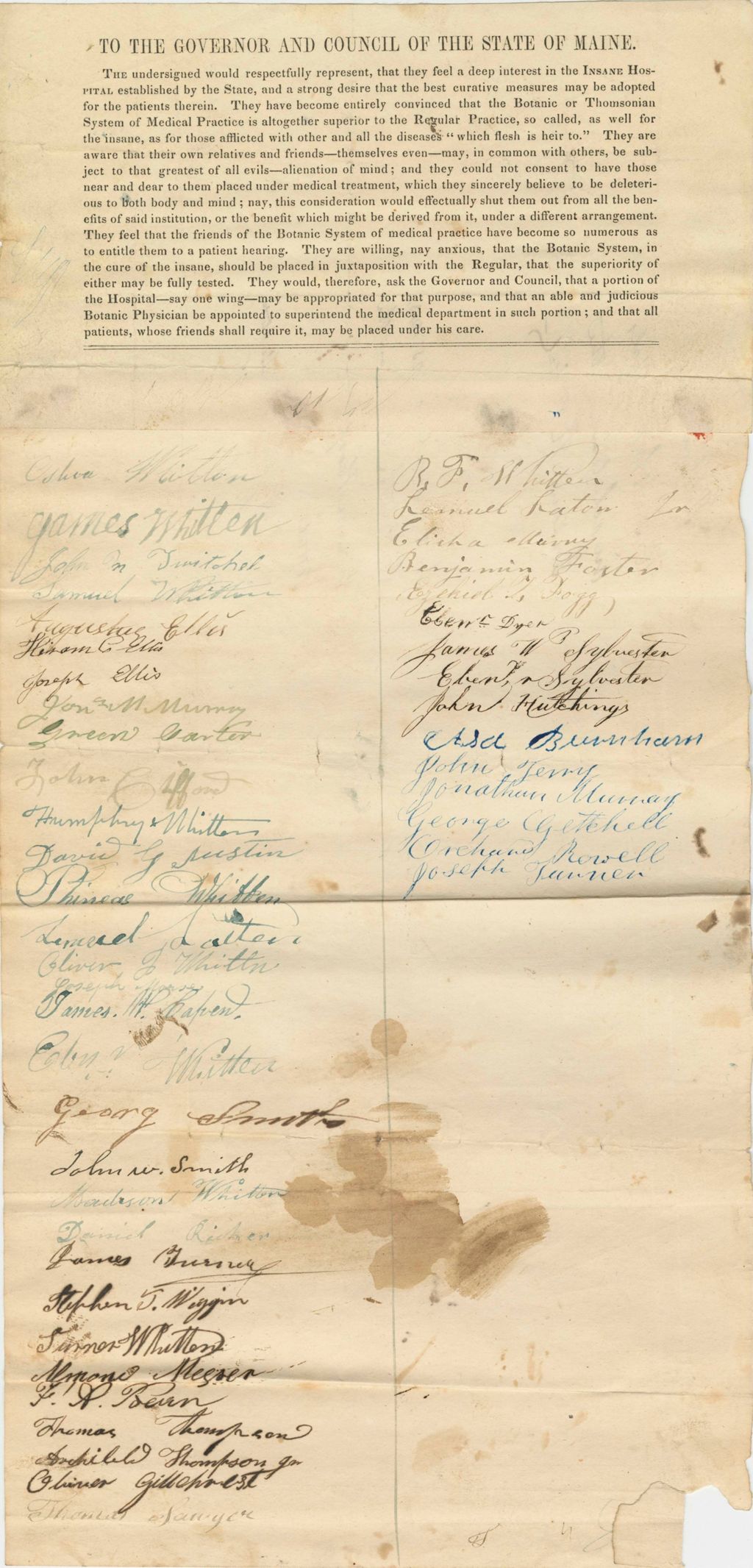 Miniature of Petition of R.F. Whitten and others in Relation to the Insane Hospital
