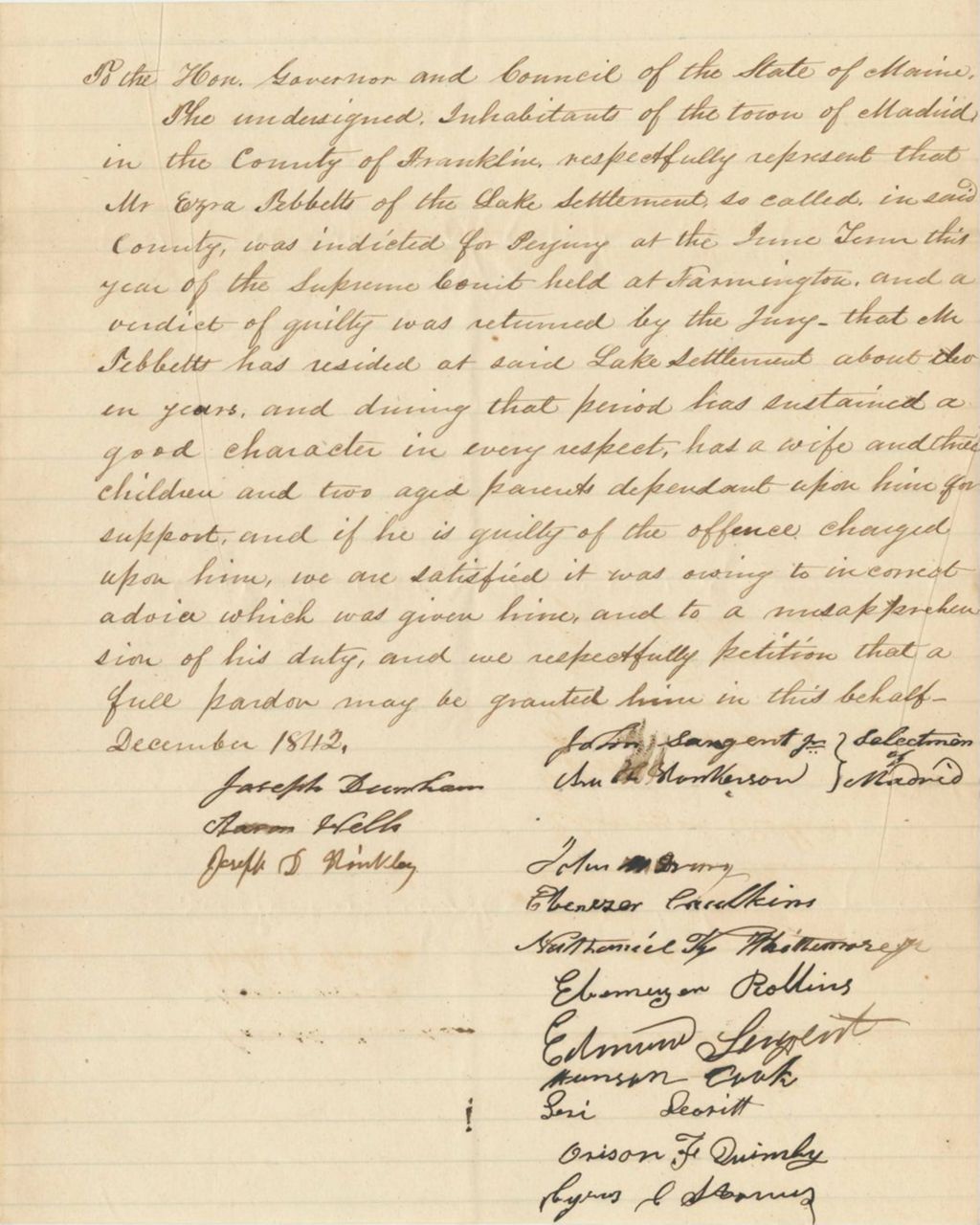 Miniature of Petition of John Sargent and Others for the Pardon of Ezra Tibbets