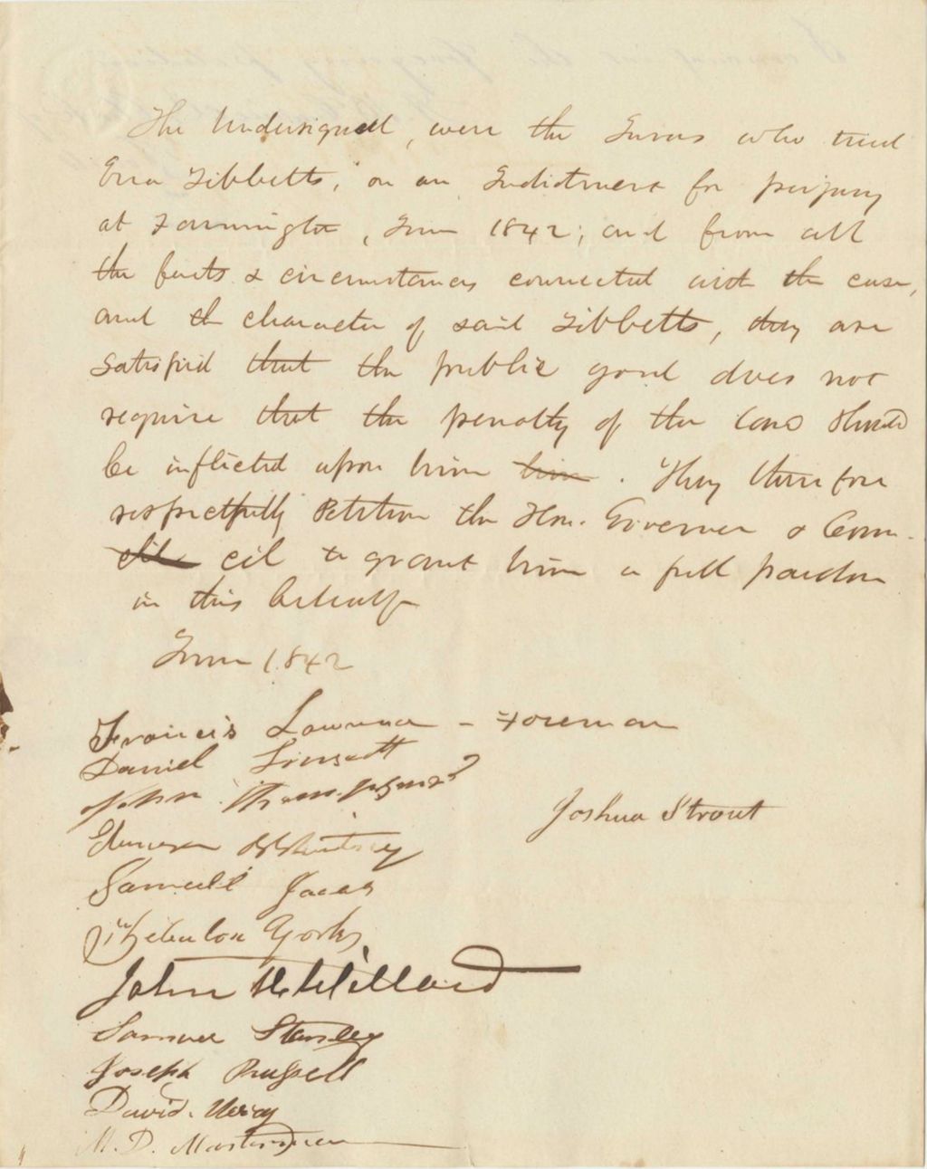 Miniature of Petition of Francis [Lawuna] and Others for the Pardon of Ezra Tibbets