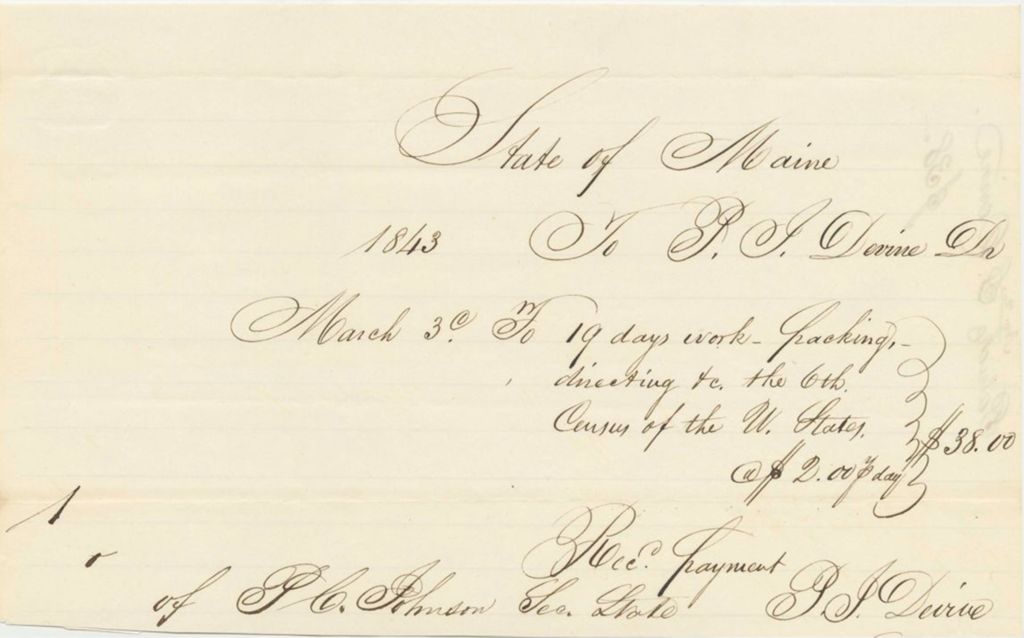Miniature of Communication to Patrick F. Denne for the Payment of P.C. Johnson for Packing the Census Documents