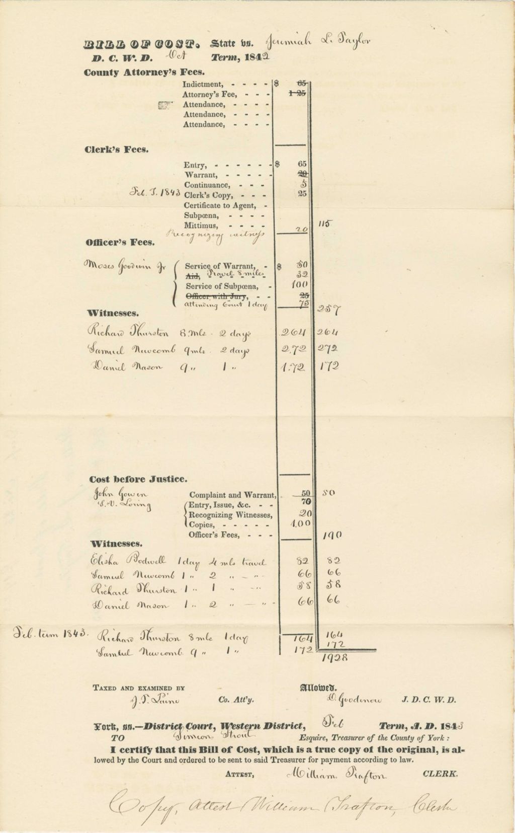 Miniature of Bill of Cost State of Maine v. J.S. Taylor