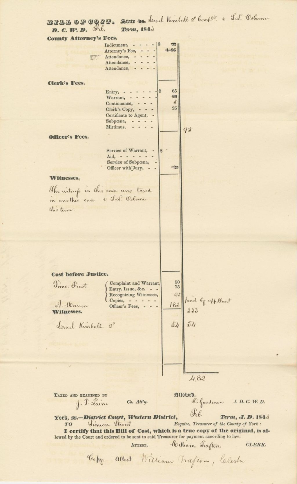 Miniature of Bill of Cost State v. S.L. Osborne