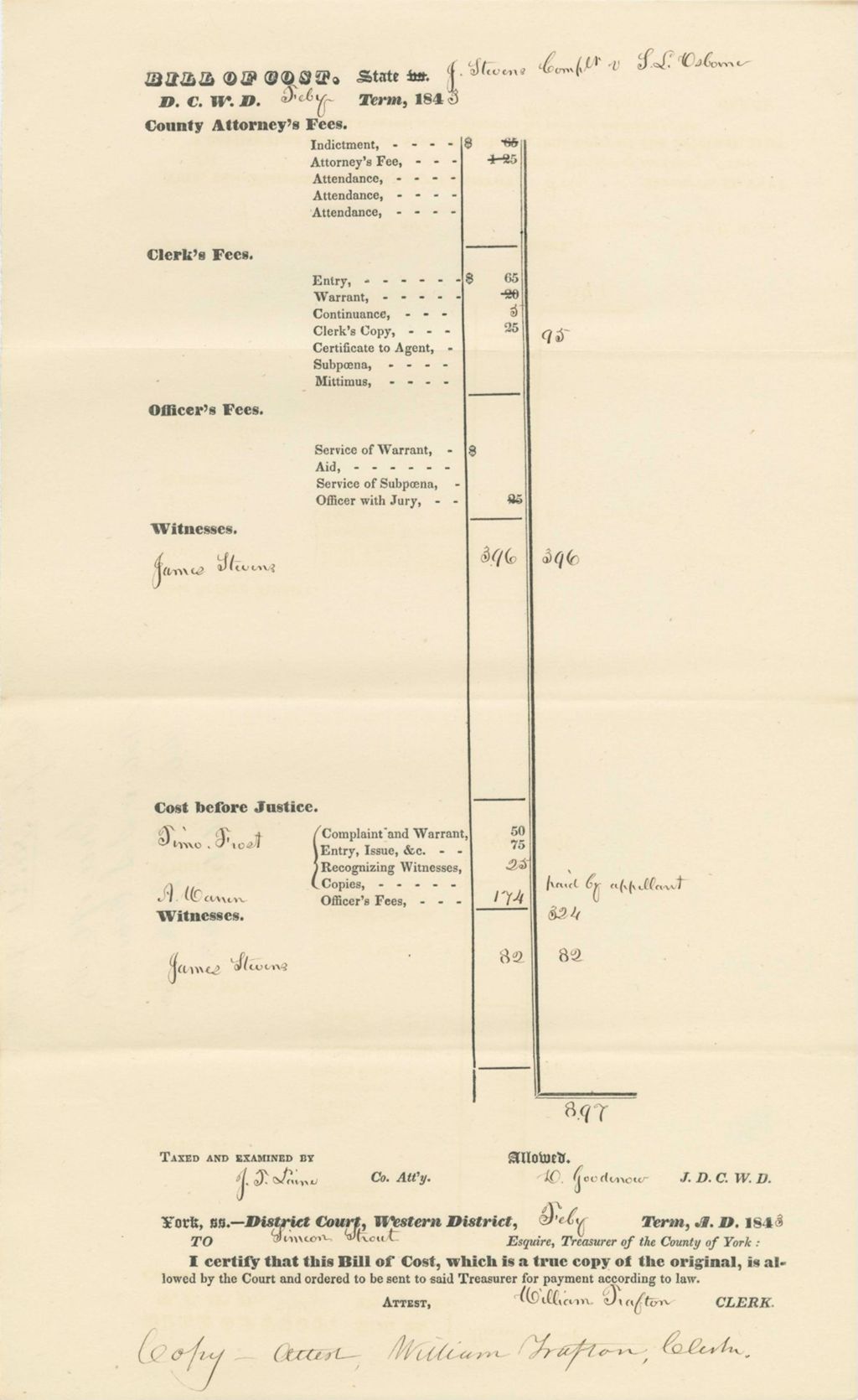 Miniature of Bill of Cost State v. S.L. Osborne
