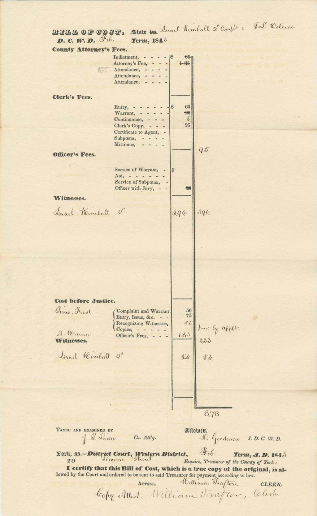 Miniature of Bill of Cost State v. S.L. Osborne