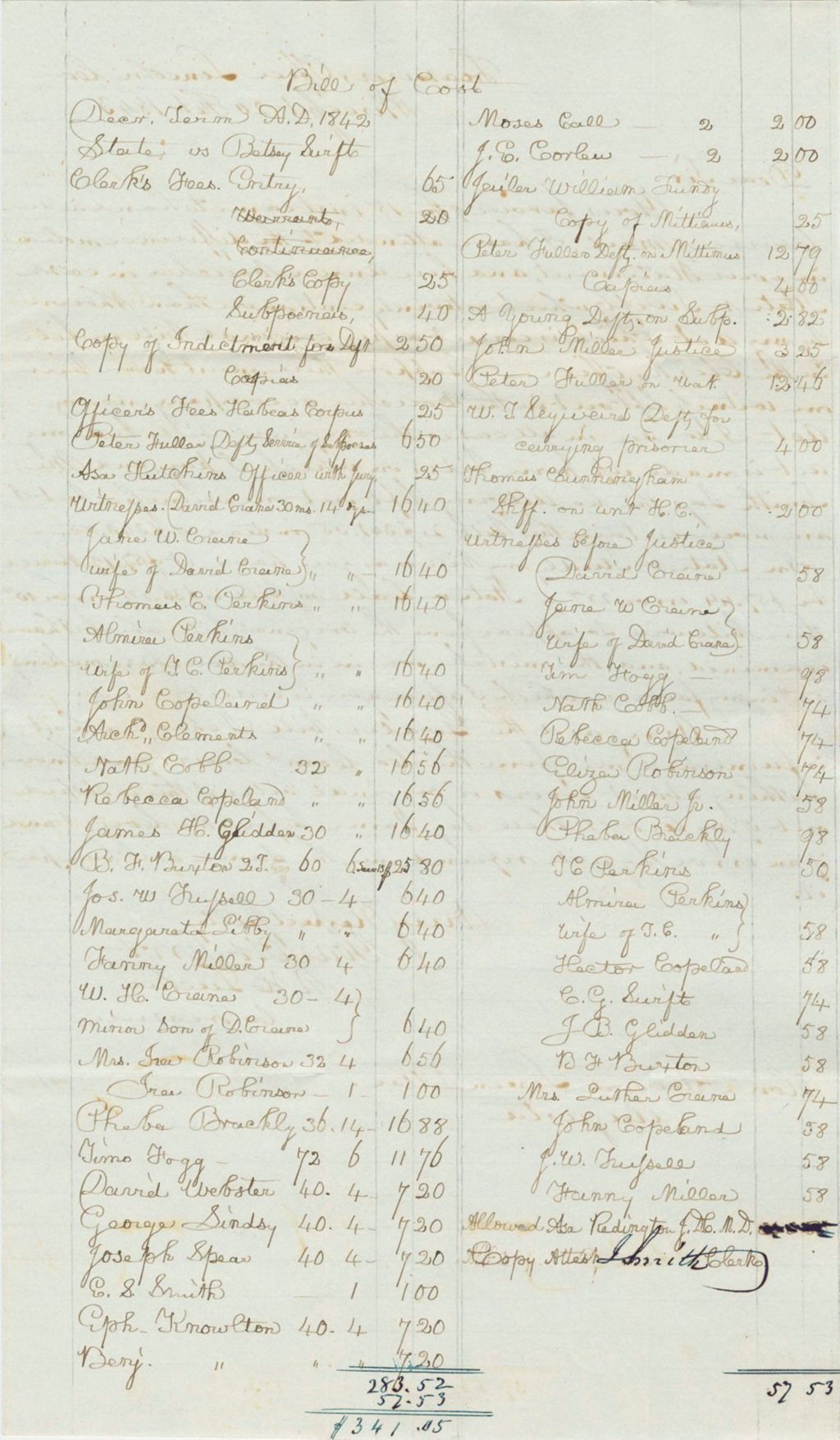 Miniature of Lincoln County's Bill of Cost