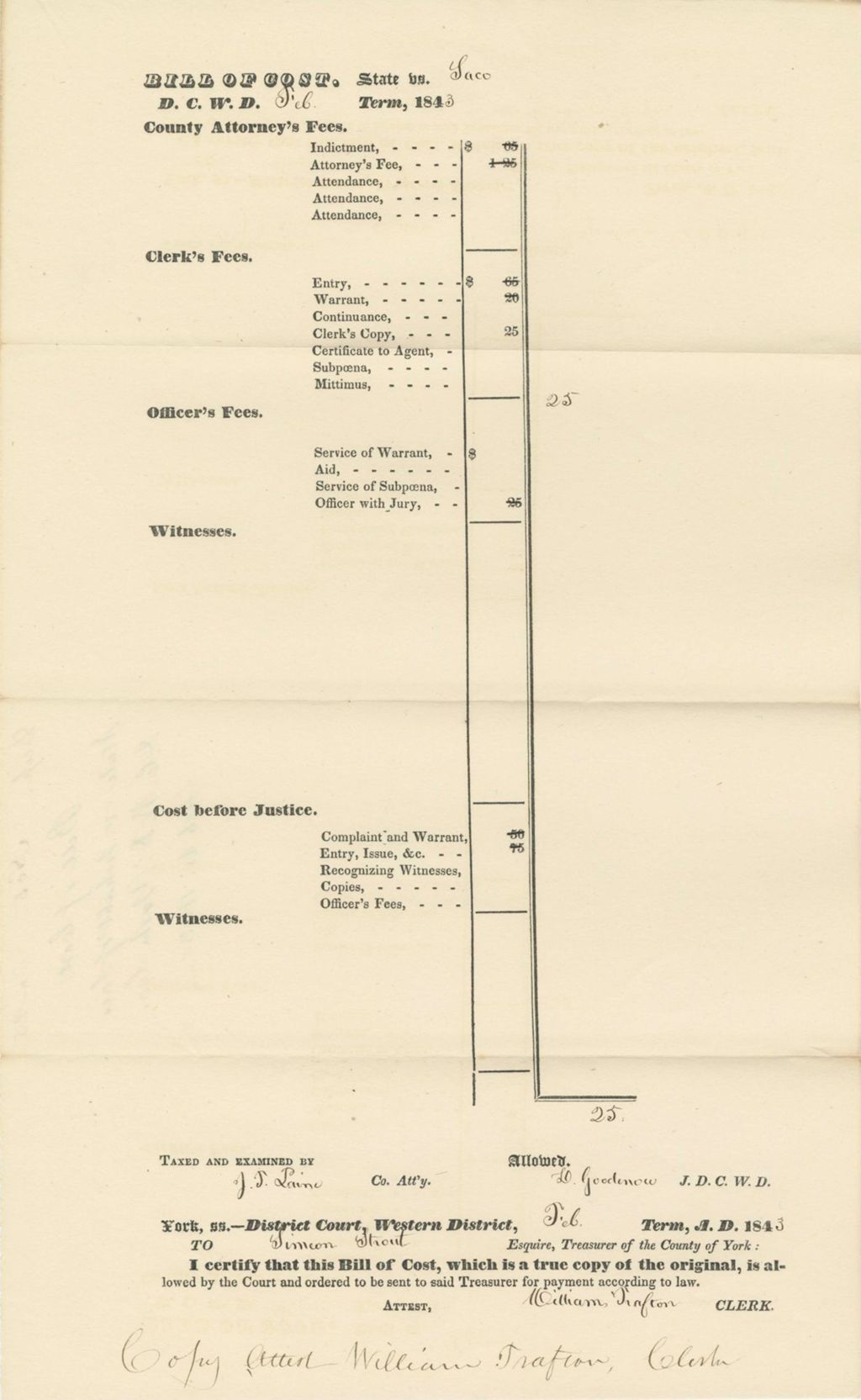 Miniature of Bill of Cost State v. Inhabitants of Saco