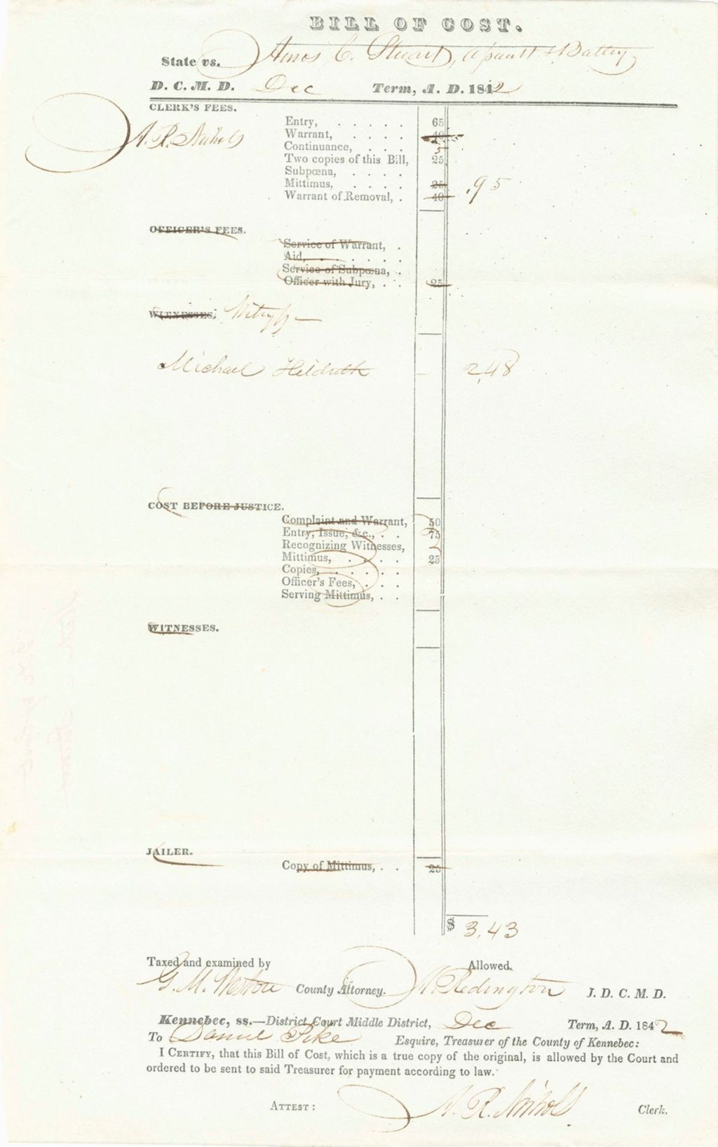 Miniature of Bill of Costs, State of Maine v. Stuart