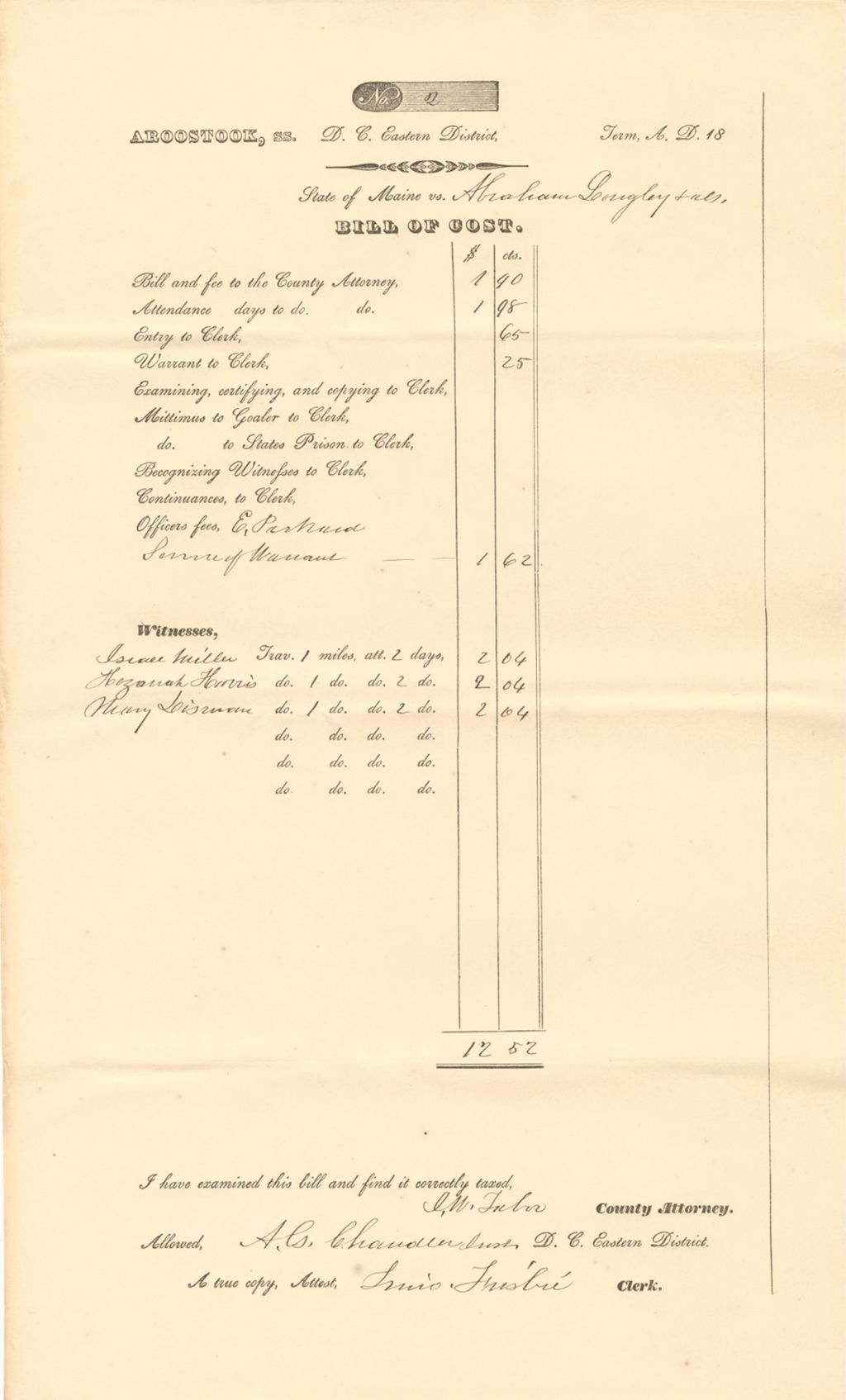 Miniature of Bill of Cost for Abraham Longley et al