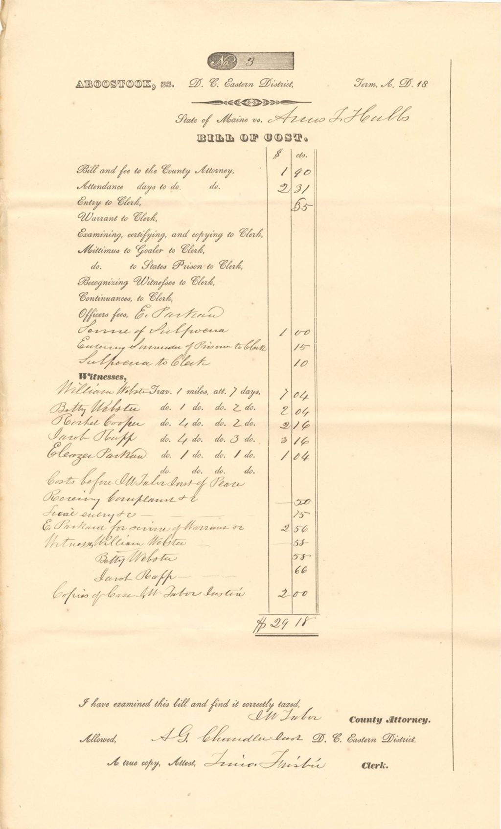 Miniature of Bill of Cost for Amos T. Hulls