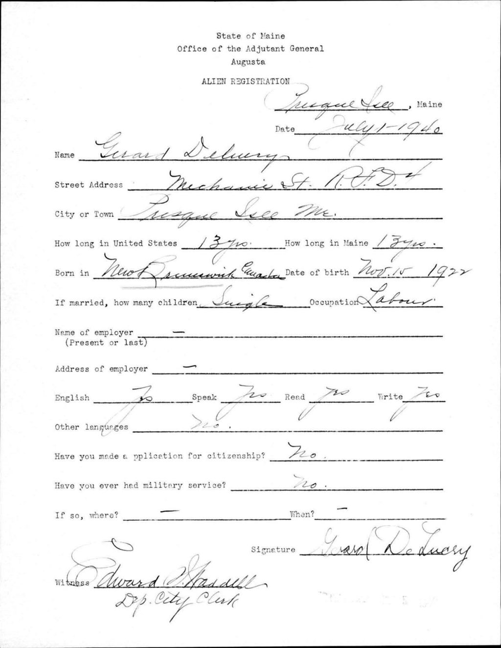Miniature of Alien Registration- De Lucry, Gerard (Presque Isle, Aroostook County)