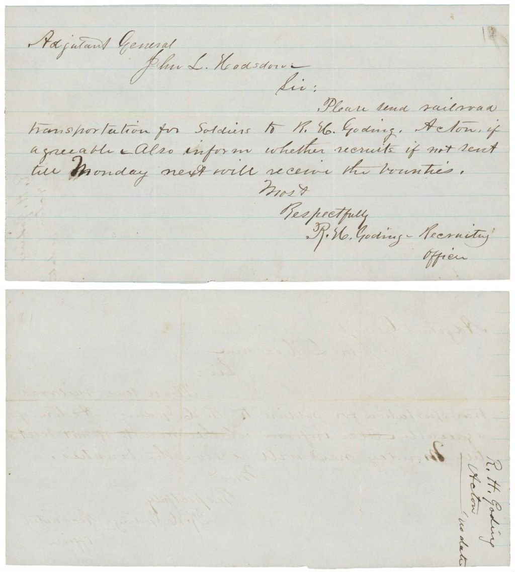Miniature of John L. Hodsdon from R. H. Goding, recruiting officer