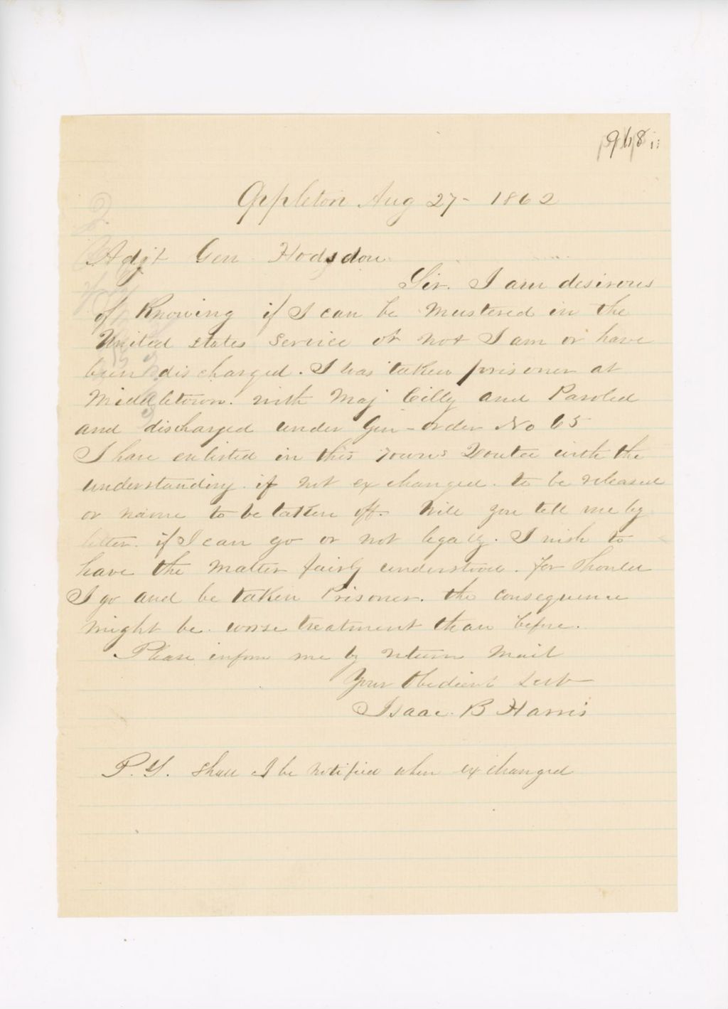 Miniature of Letter to John Hodsdon