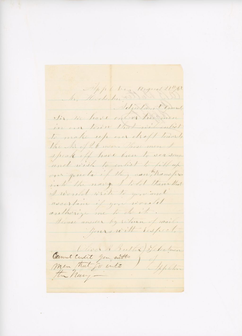Miniature of Letter to John Hodsdon Regarding Quotas