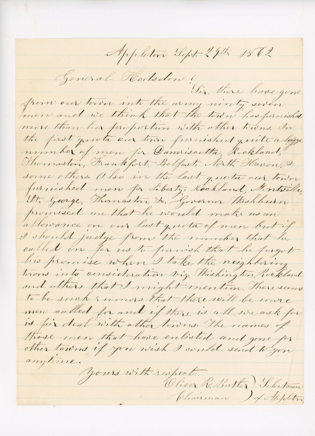Miniature of Letter to John Hodsdon Regarding Quota