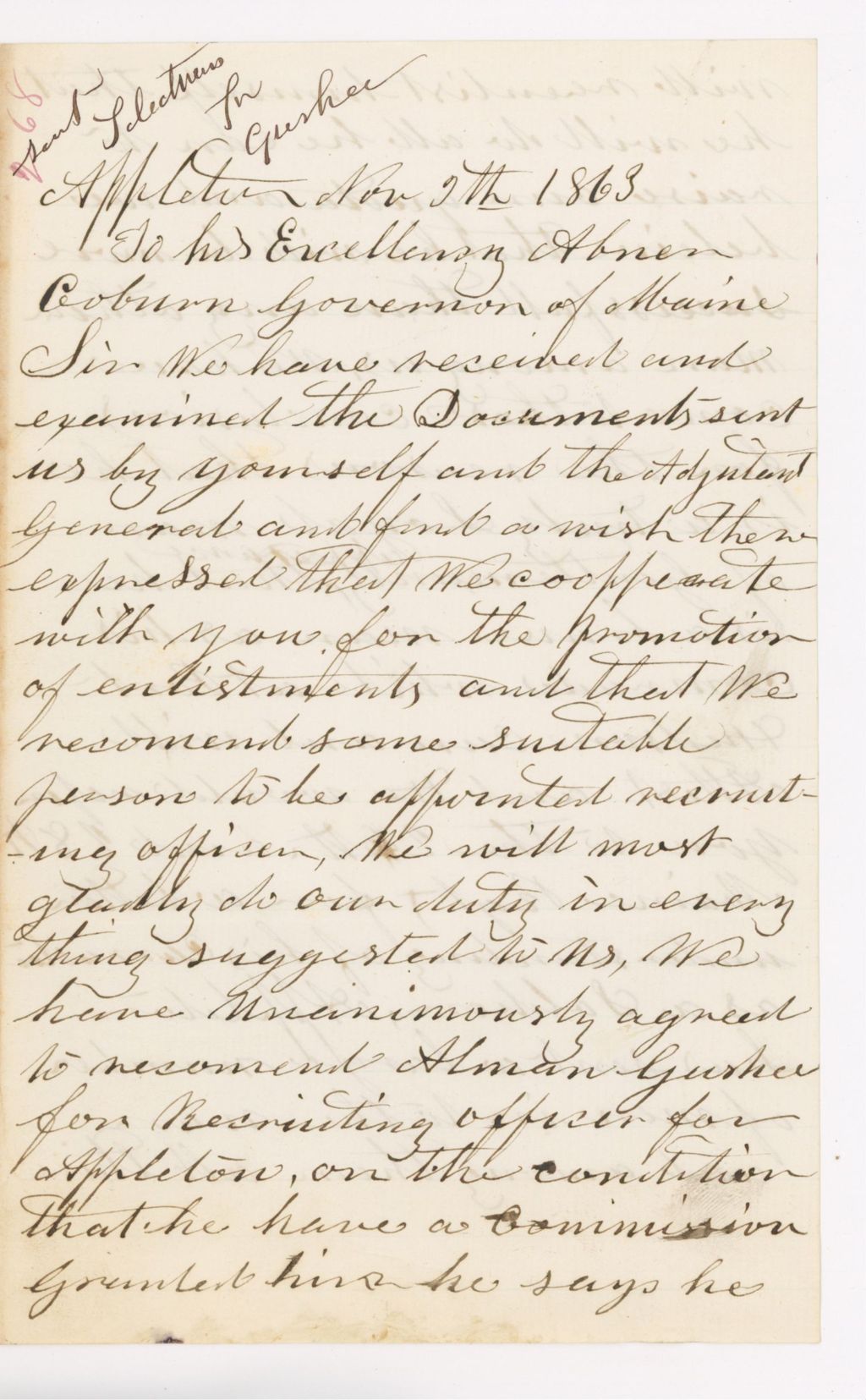Miniature of Letter to Governor Coburn from Andrew Burkett and A. H. Wentworth