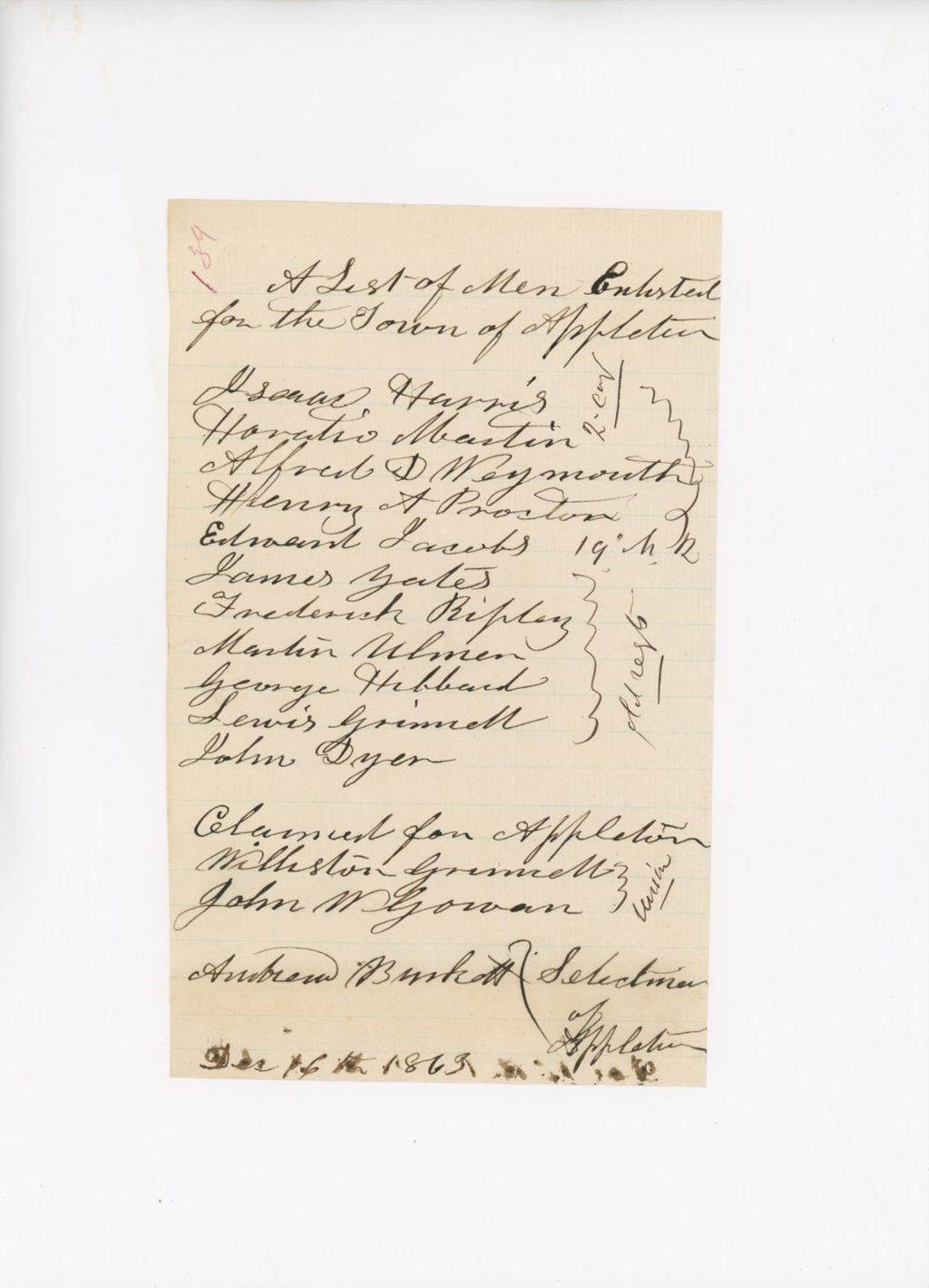 Miniature of List of Men Enlisted for the Town of Appleton